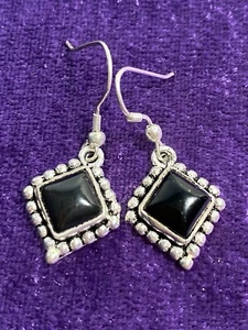 Schwarze Onyx Ohrhänger Haken Ohrringe 925 Silber oder evtl versilbert nicht sicher - Bild 1 von 5