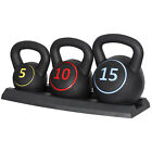 5lb 10lb 15lb 3-Piece Kettlebell Set with Storage Rack for Home Gym Strength
