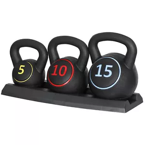 Pro 3-Piece Kettlebell Set Fitness Strength Training Exercise With Base Rack - Picture 1 of 17