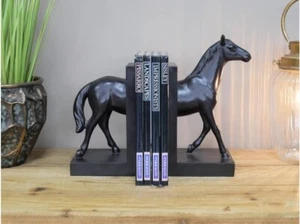 Horse Bookends Set Black Resin Book Shelf Decor Home Statue Gift - Picture 1 of 5