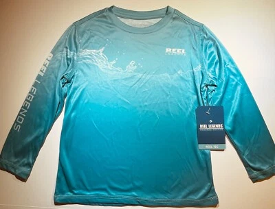 NUEVO CON ETIQUETAS Camisa de Natación Reel Legends TEC Fish Marlin Sea Jet Manga Larga 5T Azul Teal $24 Foto 1 de 4