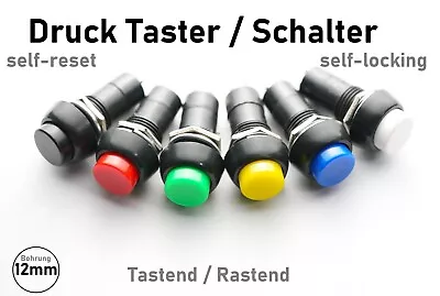 SATOR_STORY Druck Taster / Schalter Schließer Button Hupe Ø12mm OFF-ON 1 Polig Rund 12V 220V