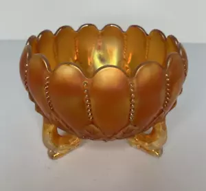 Vintage Carnival Glass Bowl Footed Rose Marigold Leaf & Beads Northwood - Picture 1 of 10