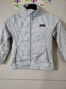 Patagonia Jacket Kids S Blu Nano Puff Diamond Quilted Zip Mock Outdoor Primaloft - Picture 1 of 24