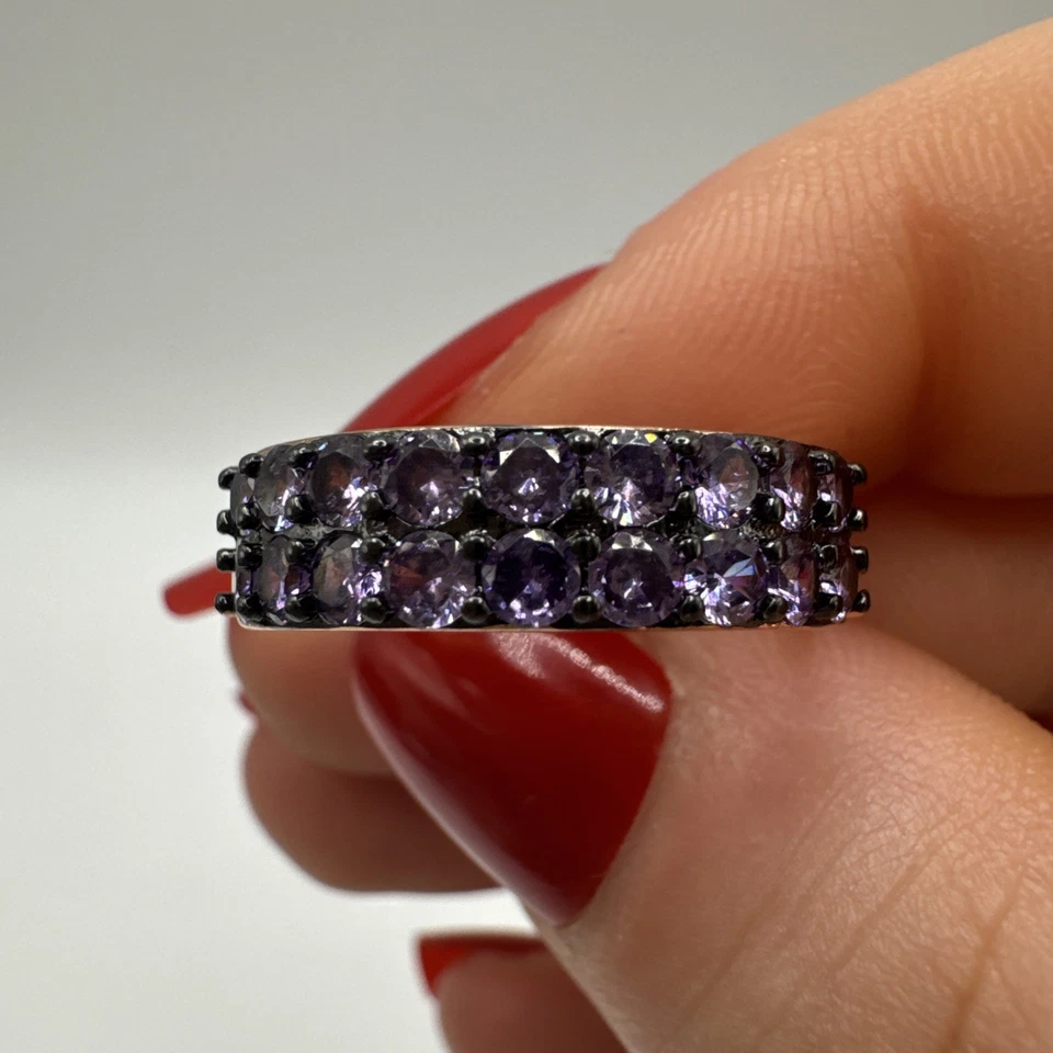 14CT ROLLED Rose Gold Bonded Ring – Smokey Amethyst Cluster Band – Size N UK - Image 1 of 4