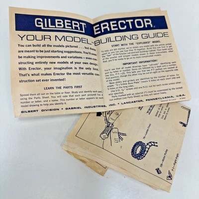 Vintage 50s Gilbert Erector Set Model Building Guide, Parts List Identification - Image 1 of 4