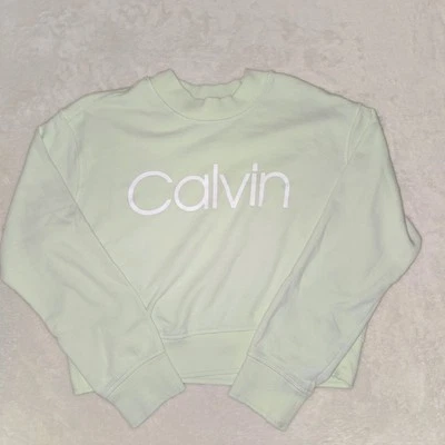 Calvin Klein Performance Sweatshirt Womens Large Mint Green Logo Cropped Casual - Image 1 of 4