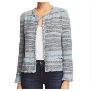 Giacca blazer donna Nic + Zoe righe frange tweed media struttura silenziosa lusso - Foto 1 di 9