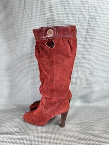 Anne Heche Personally Owned & Worn Maroon Suede Michael Kors Slouch Boots - Picture 1 of 10