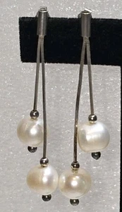 Natural 9-10mm Genuine White Akoya Freshwater Pearl Dangle Earrings 925 Silver - Picture 1 of 12