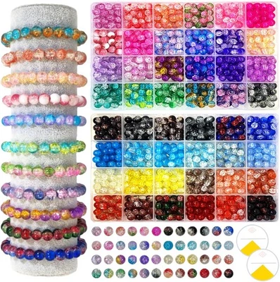 Kit para hacer pulseras de cuentas de vidrio de 8 mm 1200 piezas, cuentas de cristal de 48 colores para joyería Foto 1 de 4
