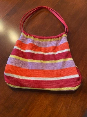 Tulip Caribbean THE SAK Bolso de Mano Tejido Rayas Rojo Amarillo Naranja Bolso de Mano Cartera Foto 1 de 4