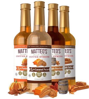Jarabe de café sin azúcar estilo barista, paquete de variedad de 4 sabores favoritos, cero C Foto 1 de 4