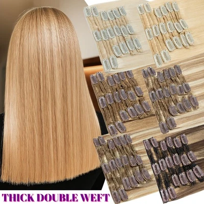 Extensiones de cabello humano Remy premium con clip de trama doble/única cabeza completa 8 piezas Foto 1 de 4
