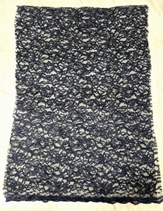 Lace Fabric Navy Blue 60" Wide x 21" Flowers Scalloped Edges Cut Piece FREE SHIP - Picture 1 of 4