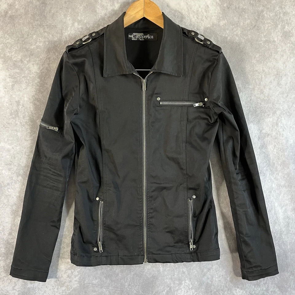 Lip Service Slim Fit Black Slayer Jacket w Zipper Pockets & Buckle Sleeves SMALL - Image 1 of 4