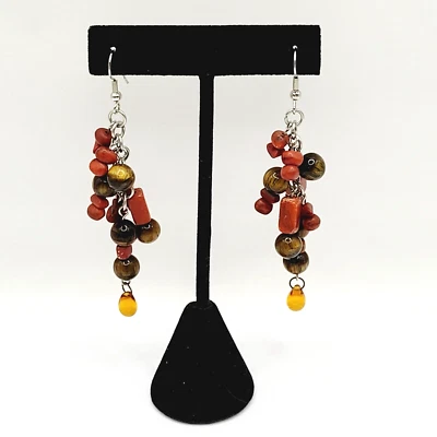 Pendiente perforado moderno con gancho colgante largo extremo de vidrio de piedra natural multicapa Foto 1 de 4