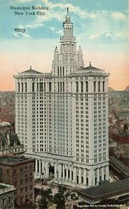 1910's NYC Postcard Box-wing Biplane over Municipal Building UNPOSTED NYC012 - Picture 1 of 2