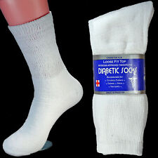 6 Pairs White New Diabetic Crew Socks Circulatory Health Cotton Loose Fit Top