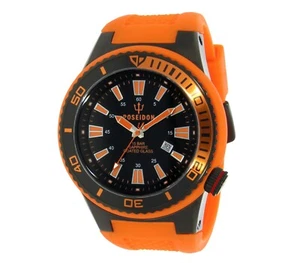 POSEIDON Orologio da polso uomo XL, analogico, 15 bar, cinturino in silicone UP00604 arancione/nero - Foto 1 di 5