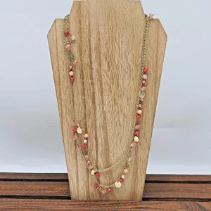 Lia Sophia SALSA Necklace 47-50" Goldtone Coral Quartzite Freshwater Pearls - Picture 1 of 9