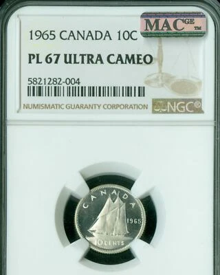 1965 CANADA 10 CENTS NGC PL67 ULTRA CAMEO PQ MAC SPOTLESS * - Image 1 of 2