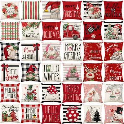 Christmas Pillow Covers 18x18 Set of 4 Xmas Series Decorations Throw Pillowcase - Image 1 of 4