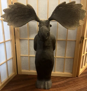 BIG SKY Carvers 1996 Wooden Moose Carved Antlers 18" USA *damaged antlers =read* - Picture 1 of 22