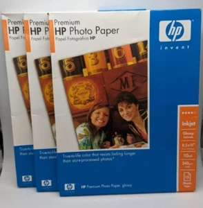 3 Packs HP Premium Glossy Photo Paper 8.5x 11" C6039A. 45 Total Sheets. Unopened - Picture 1 of 3
