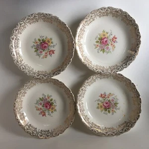 Cuencos Fragancia Dorada China 8" Sopa Oro 22kt Floral Hecho en EE. UU. Antiguo Lote de 4 - Imagen 1 de 24