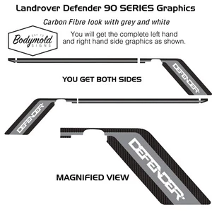 Land Rover Defender 90 SERIES Stripes Custom/ Carbon Fibre with grey and white - Picture 1 of 1