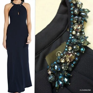 NWT ADRIANNA PAPELL Beaded Halter Neck Sleeveless Crepe Mermaid Gown Size 4 $249 - Picture 1 of 12