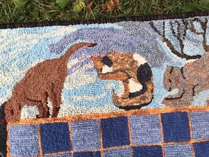Gorgeous CAT HAND HOOKED RUG GAMEBOARD Wall Hanging Very Rare - Picture 1 of 12