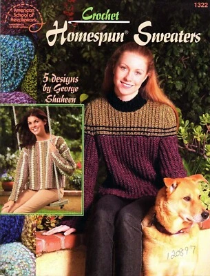 Crochet Homespun Sweaters American School Leaflet 1322 - 5 Designs by Shaheen - Image 1 of 4