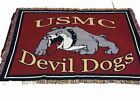 USMC Devil Dogs Marines Tapestry Blanket Throw Fringed 64 x 44 Inches