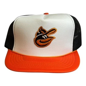 Vintage 80s Baltimore Orioles Patch Trucker Baseball Hat Mens Snapback Orange - Picture 1 of 8