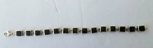 Vintage Black Onyx & Marcasite Reversible 7.5" Sterling Silver Tennis Bracelet - Picture 1 of 5