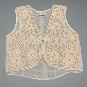 Vintage Y2K Crochet Embroidered Mesh Vest Top Size S Cream Boho Western Festival - Picture 1 of 13