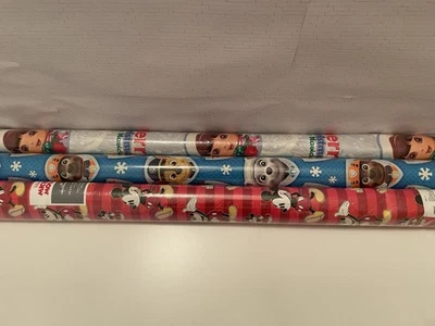 3 ROLLS Kids Characters WRAPPING PAPER , Mickey Mouse, Paw Patrol, Dora, Gifts - Image 1 of 4