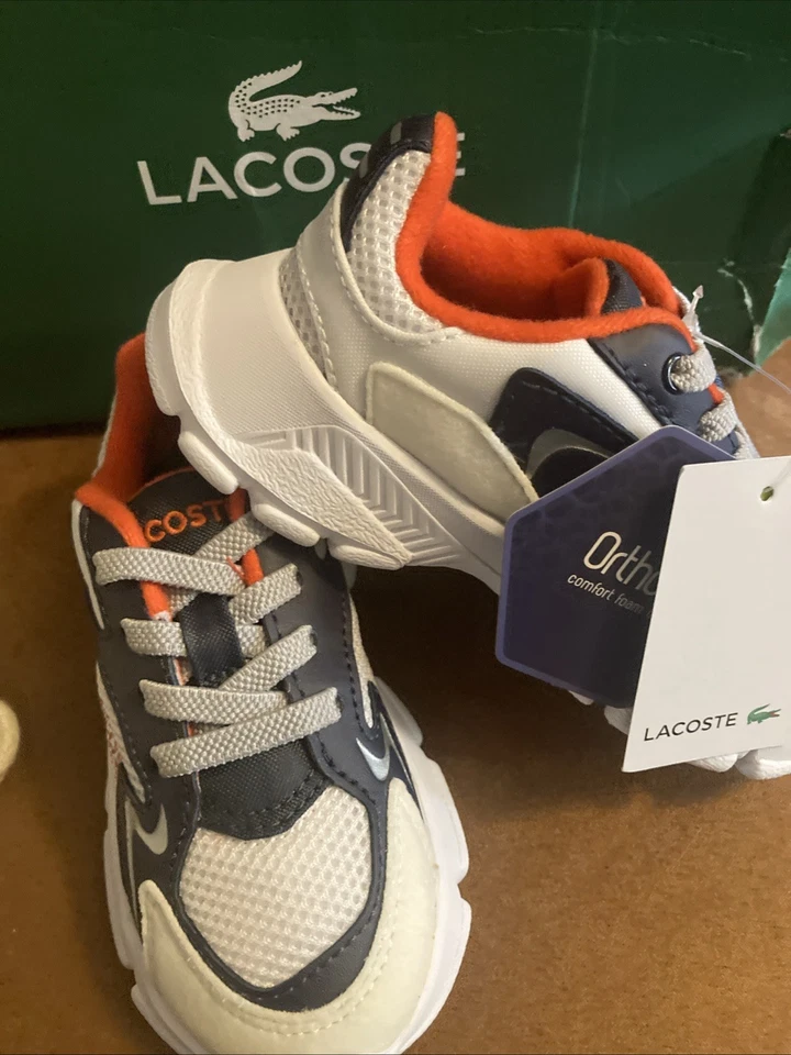 Zapatos Lacoste Niños Talla 7 Blanco Naranja Ortholite Cómodos Espuma Tenis Nuevos con Etiquetas Foto 1 de 4