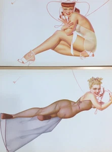 1940s Artist Signed George Petty Pinup Blonde Red head Lot Set Telephone Litho - Picture 1 of 12