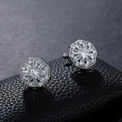 ZARD Men Hexagon Cufflinks with Cubic Zirconai Accent in Sterling Silver  - Image 1 of 2