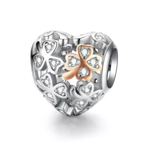 SOLID Sterling Silver Rose Gold Lucky Clover Heart Charm  by YOUnique Designs - Bild 1 von 2