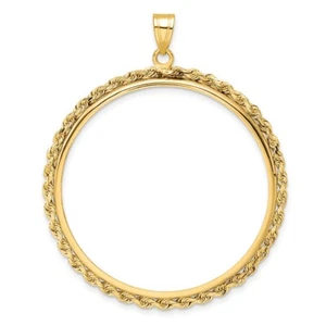 14k Yellow Gold 2mm Rope Edge 37mm Prong Coin Bezel Pendant - Picture 1 of 4