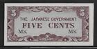 Malaya Japanese Invasion Money 5 Cents 1940's MK Block