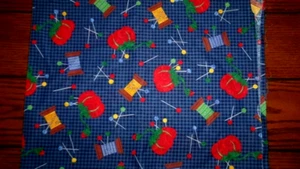 BTHY CRANSTON BLUE GINGHAM W MULTICOLOR SEWING NOTIONS COTTON FABRIC 44"W QUILT - Picture 1 of 2