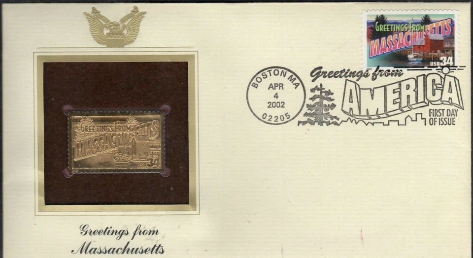 US Scott #3581 "Greetings from Massachusetts" Gold replica FDC - Image 1 of 1