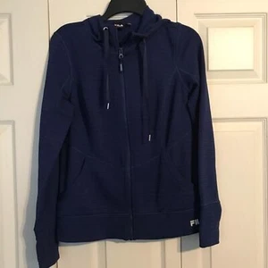 FILA SPORT kleines blaues Kapuzenpullover mit Reißverschluss Taschen Daumenlöcher weich kuschelig - Bild 1 von 6