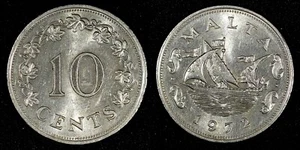 MALTA Copper-Nickel 1972 10 Cents 1st Year Type UNC KM# 11 (27 379) - Picture 1 of 3