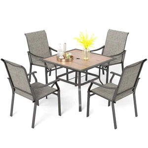 5 Piece Outdoor Dining Sets with Umbrella Hole Patio Table Chairs Set for Garden - Picture 1 of 11